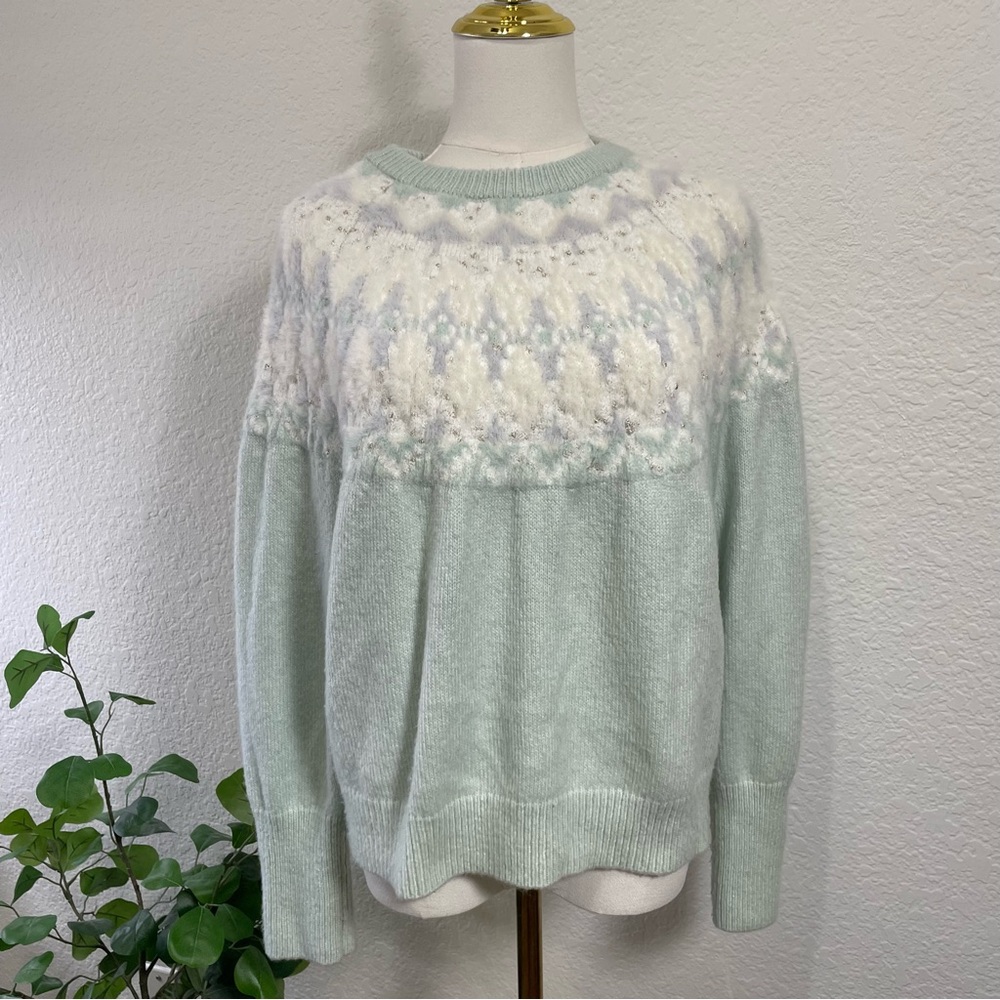 Ann Taylor Women’s Fair Isle Sweater – Mint Green & Cream